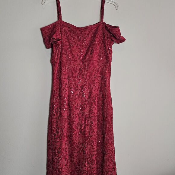 Candlelite NWT Lace Sequin Off The Shoulder Red Formal Cocktail Maxi Dress Large - Picture 7 of 8